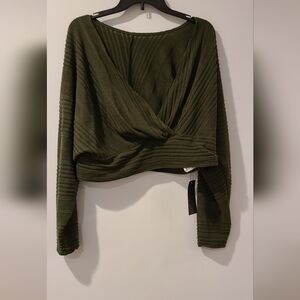 Shein Plus Cropped Olive Green Crossover Knit Top 2X